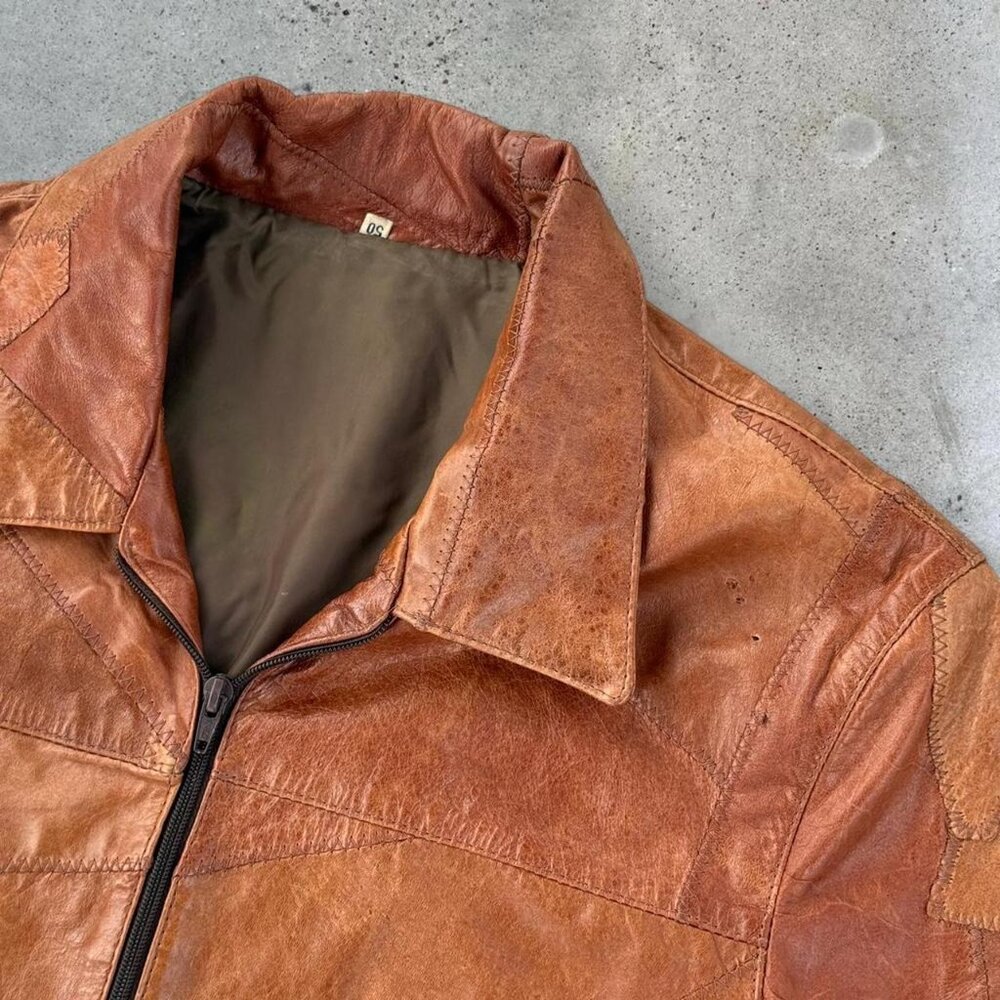 Vintage brown patchwork leather jacket - image 4